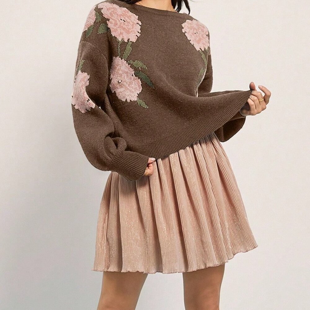 Brown Western Women's Floral Intarsia Knit Sweater - Picture 4 of 5